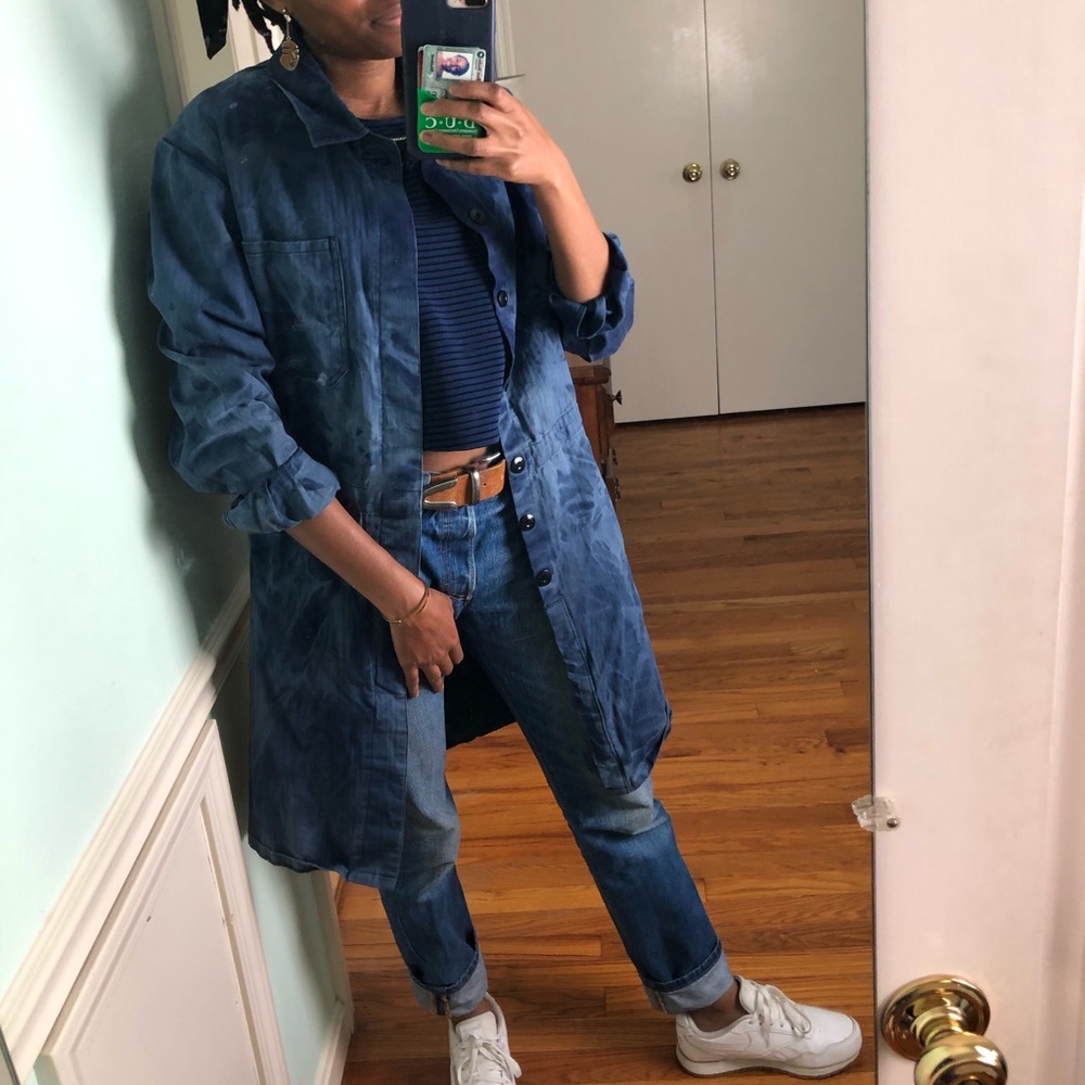 Urban Outfitters Renewal Tie Dye Denim Trench Coat